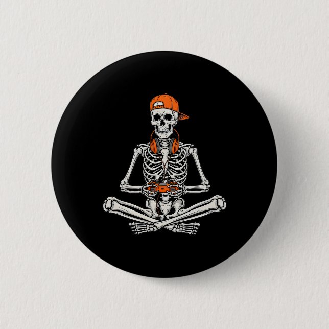Gamer Skeleton Halloween Video Game Controller Boy 6 Cm Round Badge (Front)