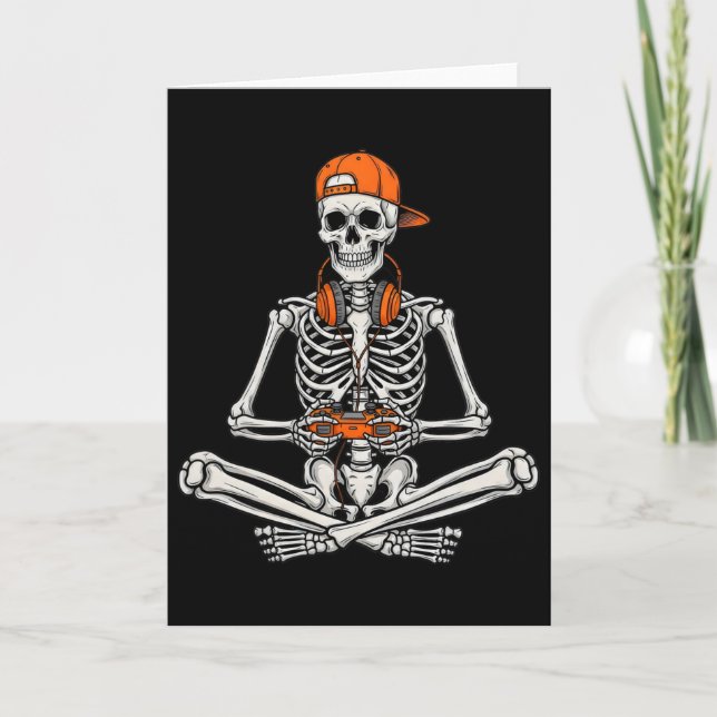 Gamer Skeleton Halloween Video Game Controller Boy Card (Front)