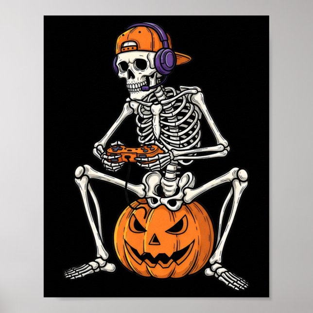 Gamer Skeleton Halloween Video Game Controller Boy Poster (Front)