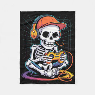 Gamer Skeleton Headphones Video Game Lover Hallowe Fleece Blanket