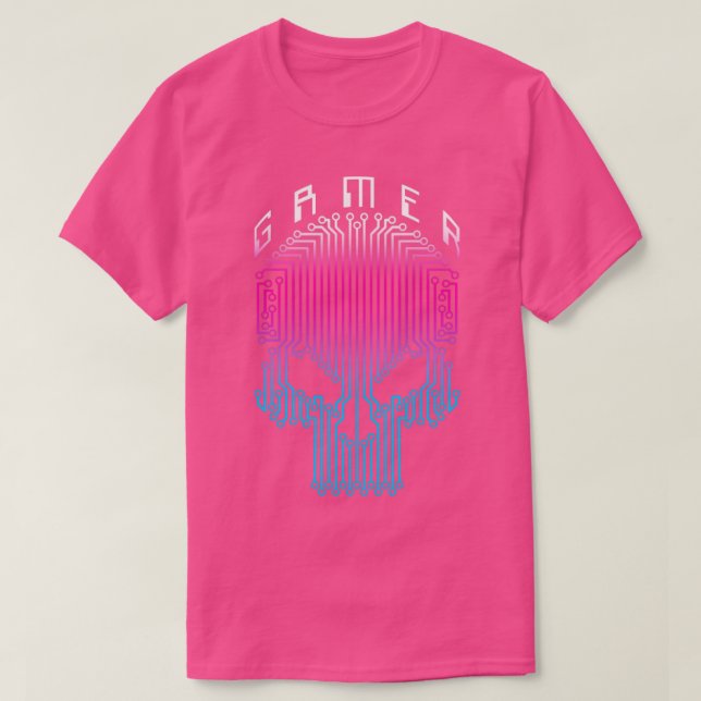 Gamer Skull Computer Circuit Funny Video Gaming Ha T-Shirt (Design Front)