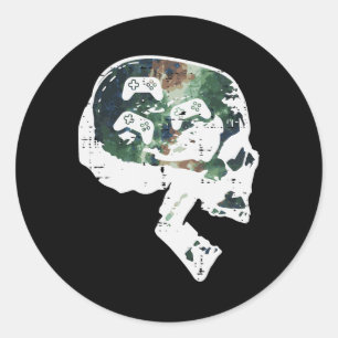 Gamer Skull Funny Video Gaming Men Boys Kids Teens Classic Round Sticker