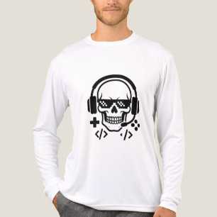 Gamer Skull Headset Pixel Glasses   Bold Black Vec Tri-Blend Shirt