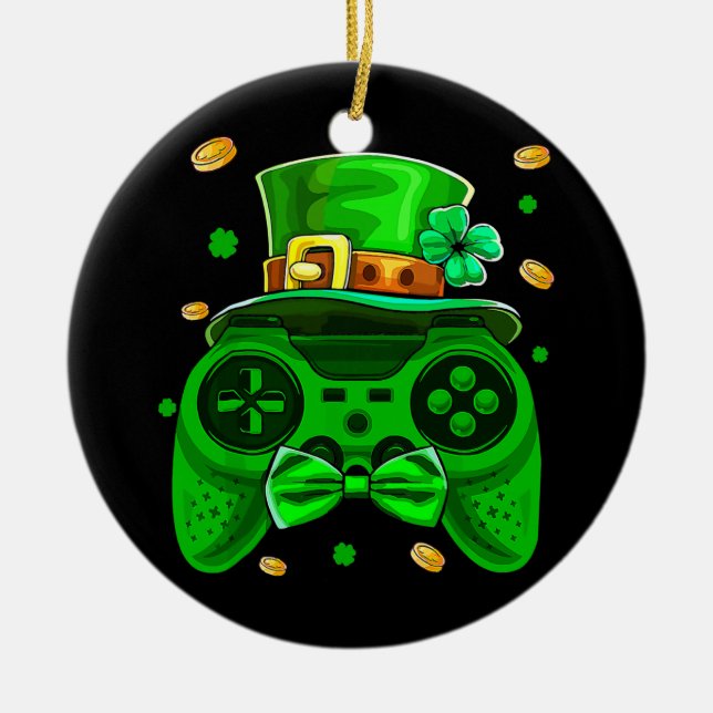 Gamer St Patricks Day Irish Controller Video Game Ceramic Tree Decoration (Front)