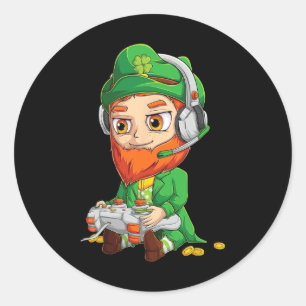 Gamer St Patricks Day Shirt Kids Boys Men Video Ga Classic Round Sticker