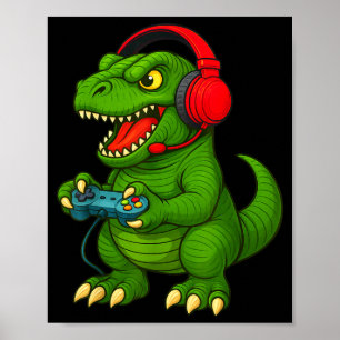 Gamer T Rex Dinosaur Video Games Boys Teen Funny G Poster