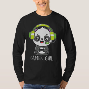 Gamer Teen Girl Panda With Headphone Video Game Co T-Shirt