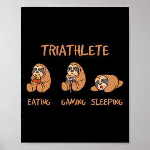 Gamer Triathlete Funny Gaming Sloth Playing Video  Poster