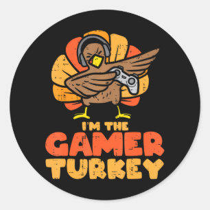 Gamer Turkey VIdeo Games Gaming Boys Thanksgiving Classic Round Sticker