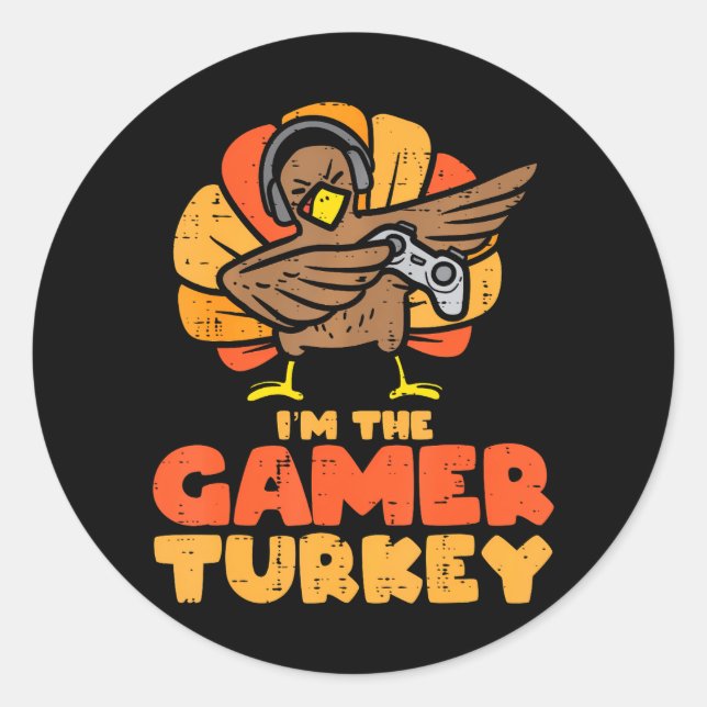 Gamer Turkey VIdeo Games Gaming Boys Thanksgiving Classic Round Sticker (Front)