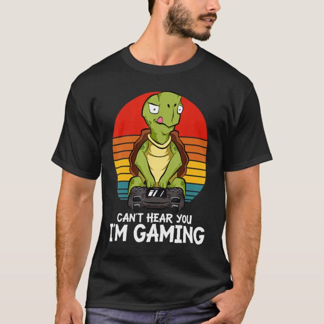 Gamer Turtle Playing Video Games T-Shirt (Front)
