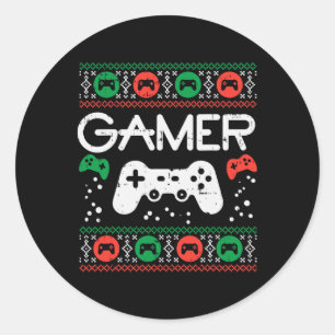 Gamer Ugly Christmas Sweater Retro Video Game Xmas Classic Round Sticker