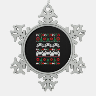 Gamer Ugly Christmas Sweater Snowflake Pewter Christmas Ornament