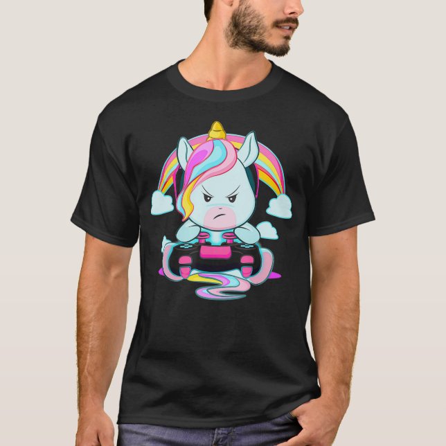 Gamer Unicorn Gaming Zocker Video Game Controller  T-Shirt (Front)