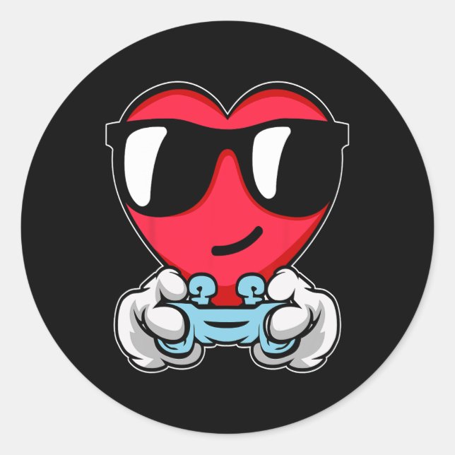 Gamer Valentines Day Cute Video-game Controller Ga Classic Round Sticker (Front)