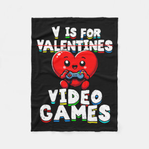 Gamer Valentines V For Video Games Boys Funny Hear Fleece Blanket
