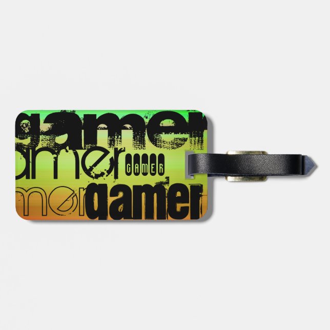 Gamer; Vibrant Green, Orange, & Yellow Luggage Tag (Back Horizontal)
