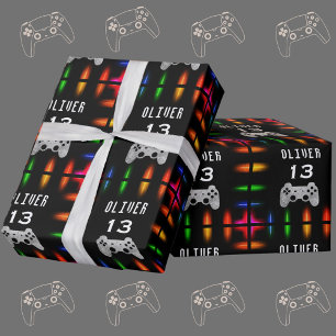 Gamer Video Game Controller Neon Birthday Party Wrapping Paper