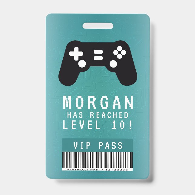 Gamer VIP Pass Birthday Invitation  ID Badge (Front)