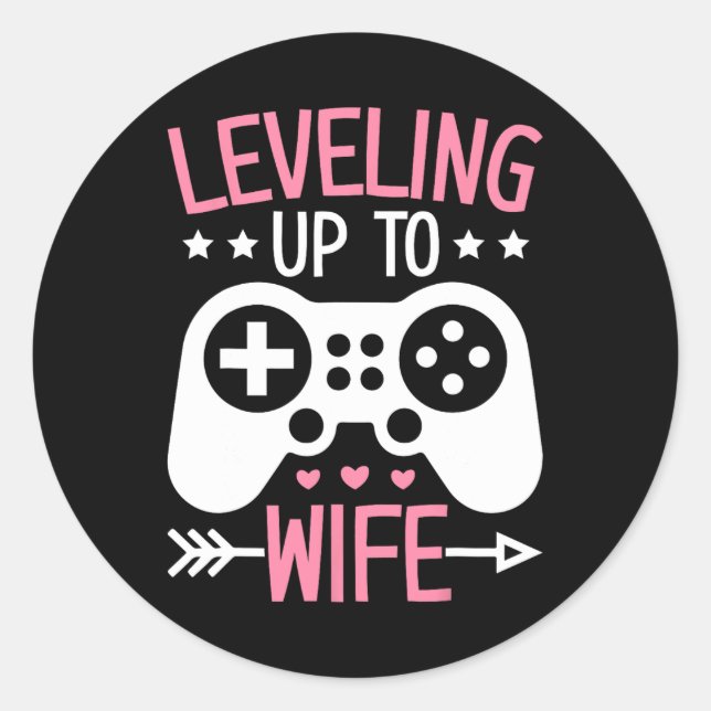 Gamer Wife Mum Levelling Up To Wife Gaming Bride A Classic Round Sticker (Front)