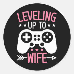Gamer Wife Mum Levelling Up To Wife Gaming Bride A Classic Round Sticker