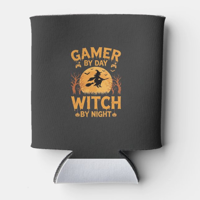 Gamer Witch Halloween Gaming Design Can Cooler (Front)