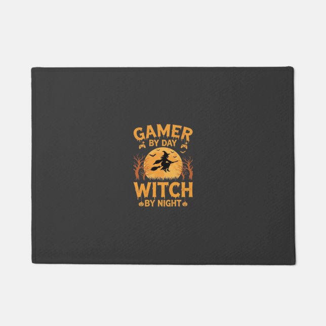 Gamer Witch Halloween Gaming Design Doormat (Front)