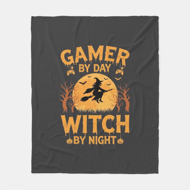 Gamer Witch Halloween Gaming Design Fleece Blanket (Front)