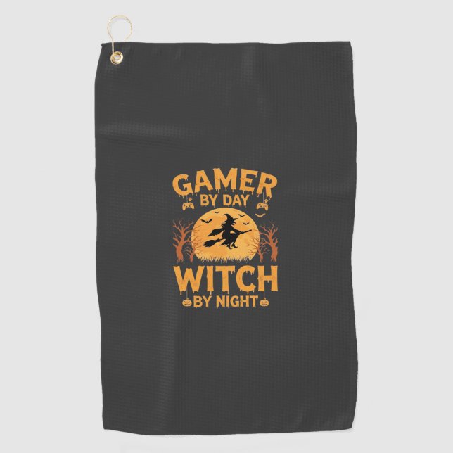 Gamer Witch Halloween Gaming Design Golf Towel (Front)
