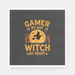 Gamer Witch Halloween Gaming Design Napkin