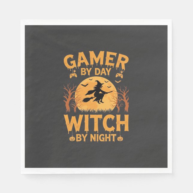 Gamer Witch Halloween Gaming Design Napkin (Front)