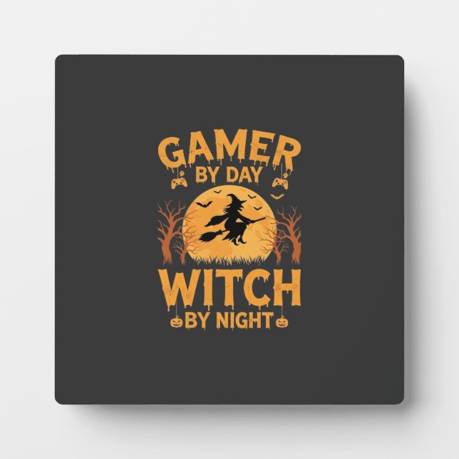 Gamer Witch Halloween Gaming Design Plaque (Front)