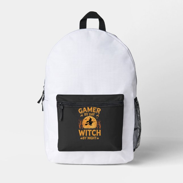 Gamer Witch Halloween Gaming Design Printed Backpack (Front)