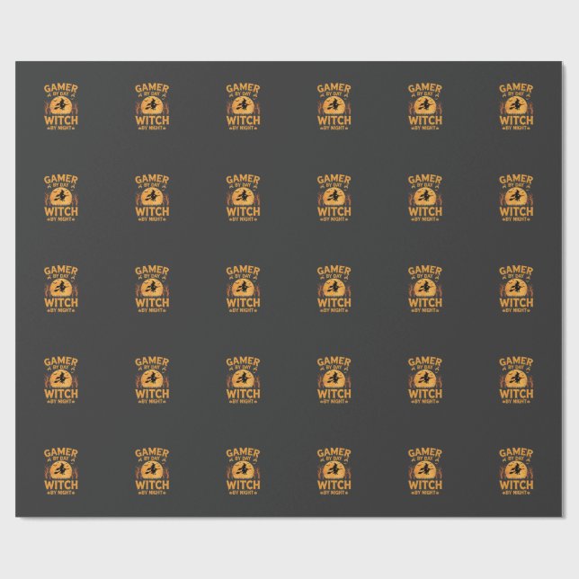 Gamer Witch Halloween Gaming Design Wrapping Paper (Flat)