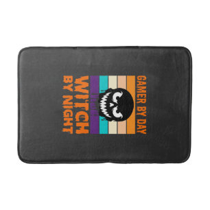 Gamer Witch Halloween Retro Skull Bath Mat