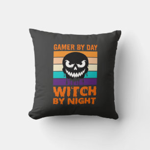 Gamer Witch Halloween Retro Skull Cushion