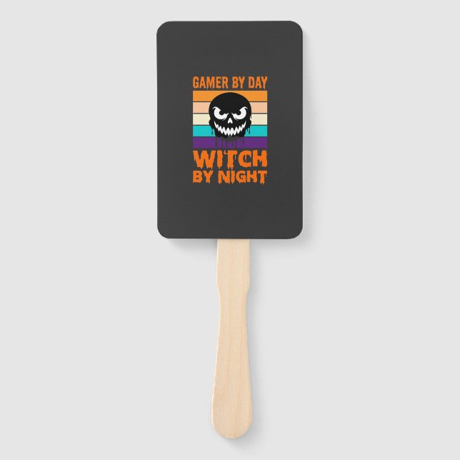 Gamer Witch Halloween Retro Skull Hand Fan (Front)