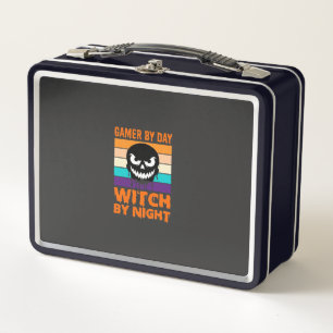 Gamer Witch Halloween Retro Skull Metal Lunch Box