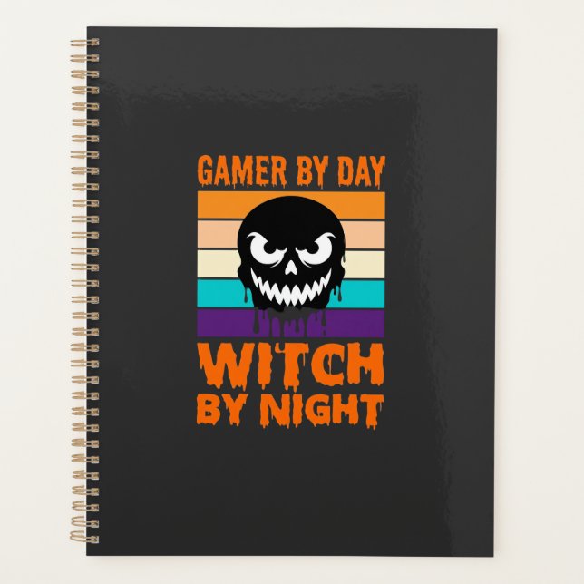 Gamer Witch Halloween Retro Skull Planner (Front)