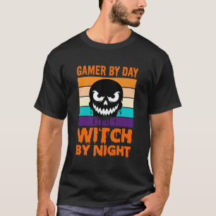 Gamer Witch Halloween Retro Skull T-Shirt