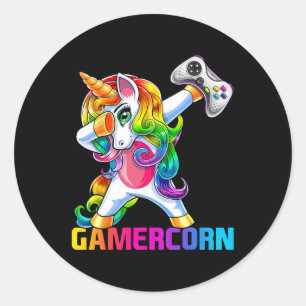 Gamercorn Dabbing Unicorn Video Game Controller Ga Classic Round Sticker