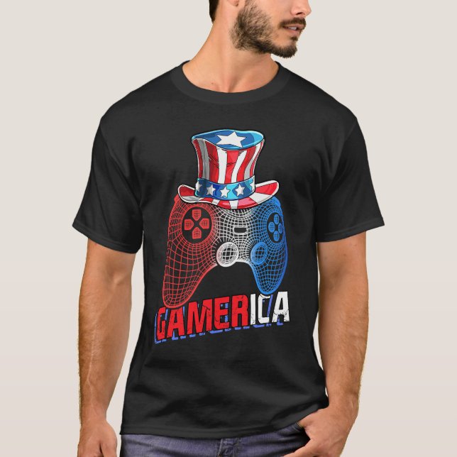Gamerica 4th of July Video Game American Flag Uncl T-Shirt (Front)