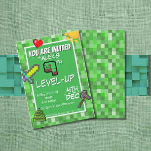 Gamer's Birthday Invitation Green Pixels