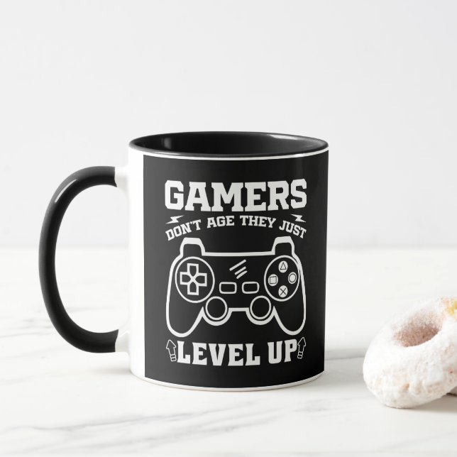 Gamers Don't Age They just Level Up Birthday Gamer Mug (With Donut)