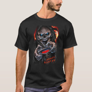 Gamers Never Die Skeleton On Joystick Cool Gaming  T-Shirt