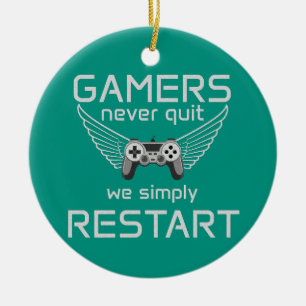 Gamers Never Quit Retro Quote Ceramic Tree Decoration