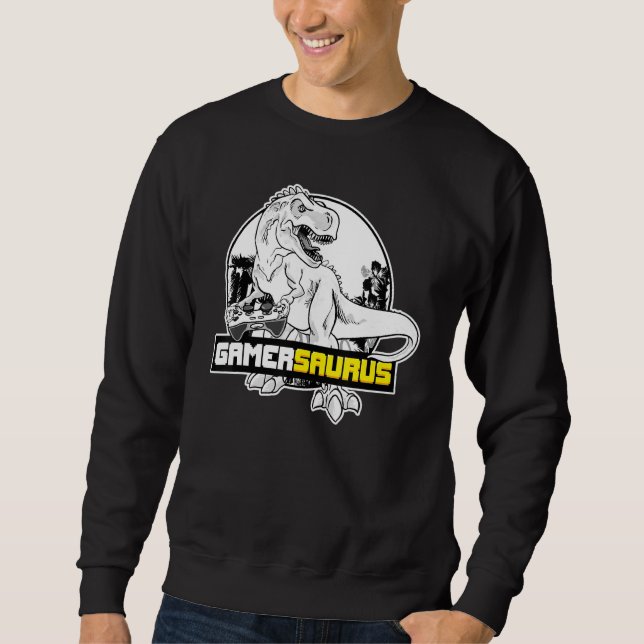 Gamersaurus Gamer Dinosaur Video Game Gaming Sweatshirt (Front)