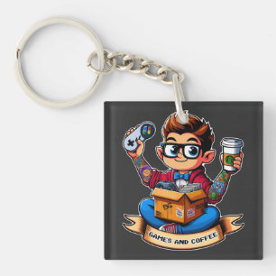 Games and coffee geek key ring