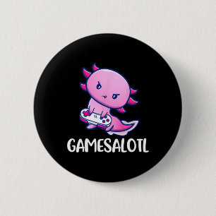 Gamesalotl Axolotl Cute Playing Video Game  6 Cm Round Badge