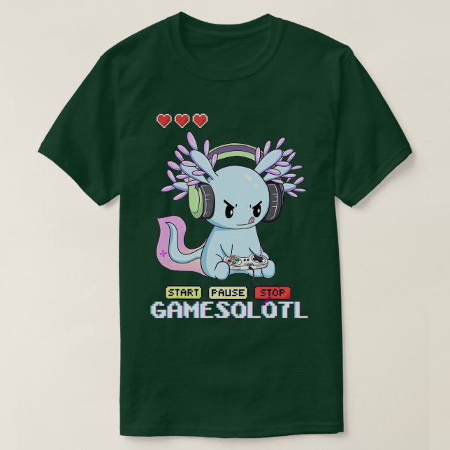 Gamesolotl  Axolotl Fish Playing Video Games Lizar T-Shirt (Design Front)